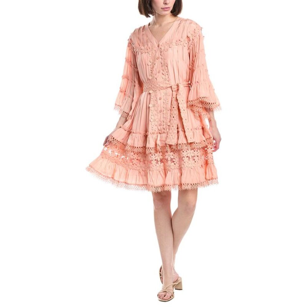 Beulah Womens  Floral Lace Detail Tiered Flounce Mini Dress, Red